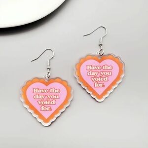 Have The Day You Voted For Heart-Shaped Pink and Orange Earrings